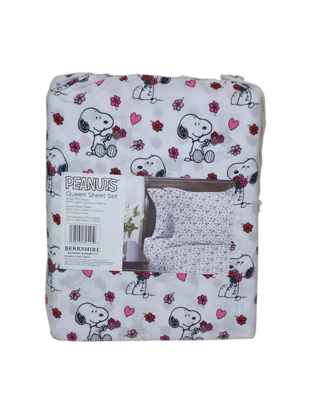 Peanuts Snoopy Hearts & Flowers Queen Sheet Set By Berkshire Valentines